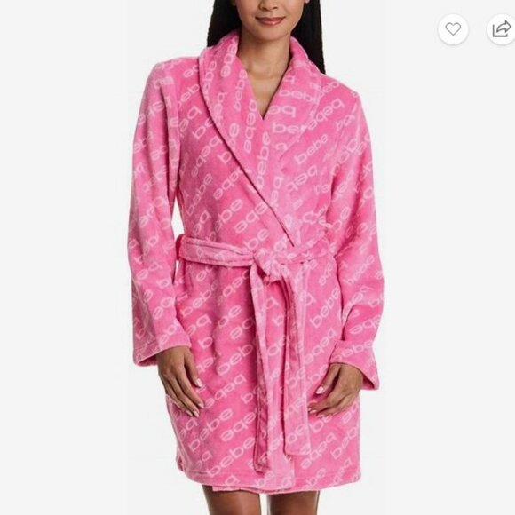 Bebe New Size M Pink and White Bebe Logo Bathrobe - Picture 1 of 10